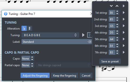 guitar pro 7 change tuning