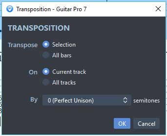 Guitar Pro 7 transposition window