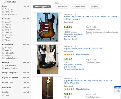 eBay sold used guitars