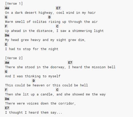 hotel california guitar chords