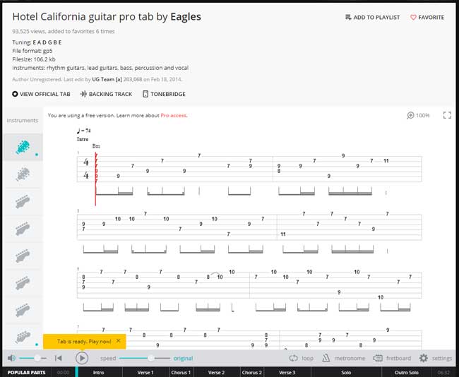 hotel california solo tab