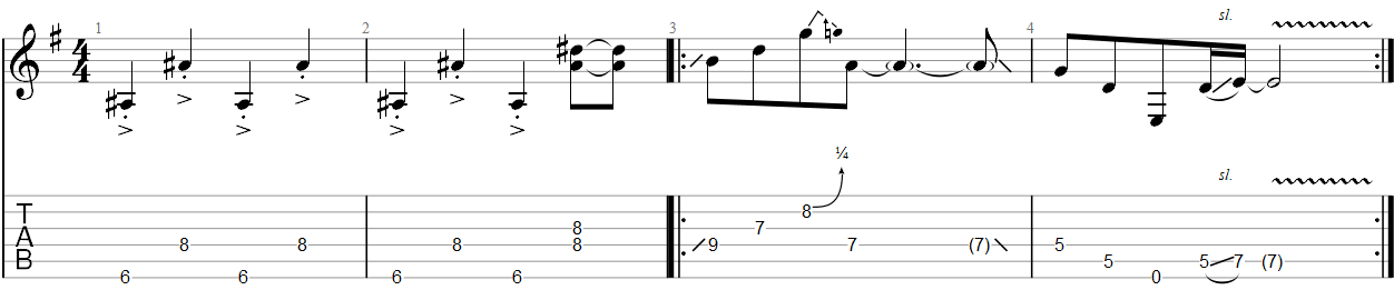 Purple Haze guitar riff TAB