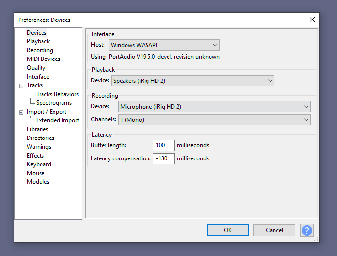 Audacity devices preferences