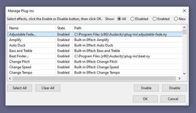 Audacity plugins manager