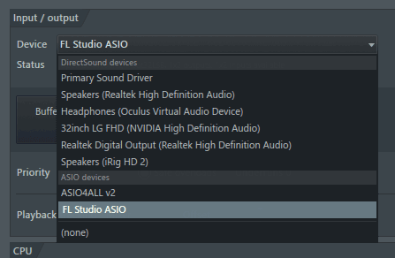 fl studio asio set to inline mic