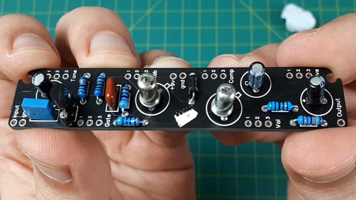 Populated guitar pedal PCB