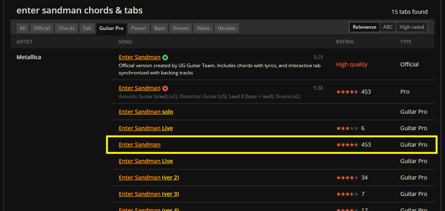 Ultimate guitar song search 2