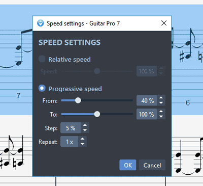 Guitar Pro speed settings