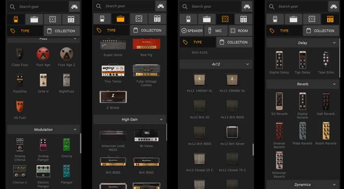 AmpliTube 5 gear selection