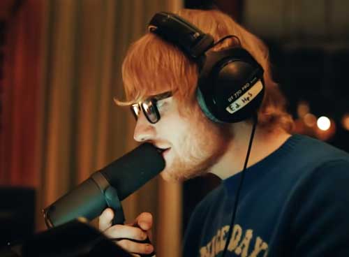 Ed Sheeran headphones in studio