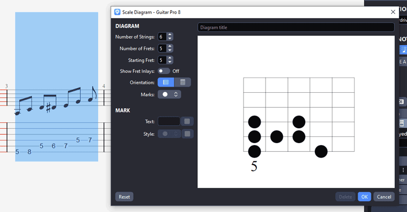 Diagramas de escala personalizados de Guitar Pro 8