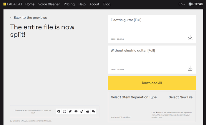 LALAL.AI Step 5 download stems