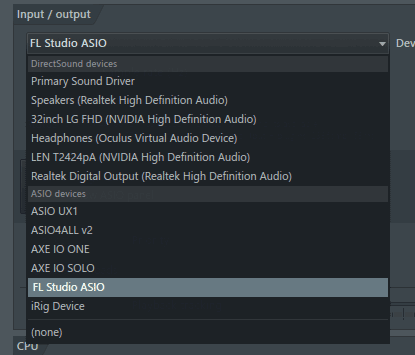 FL Studio audio driver options