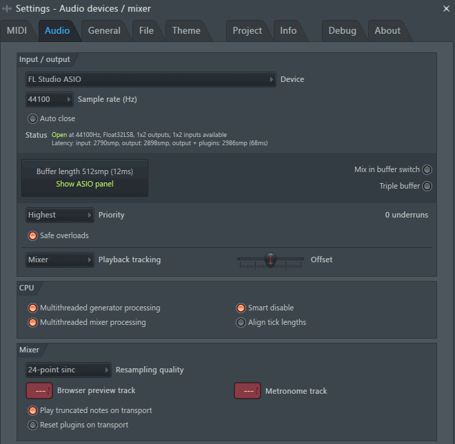 FL Studio audio options