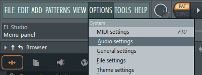 FL Studio Options Menu