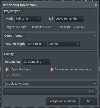 FL Studio render mixer track
