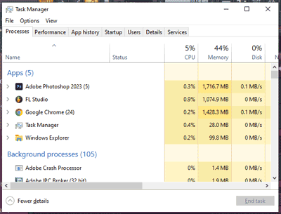 FL Studio Windows Task Manager