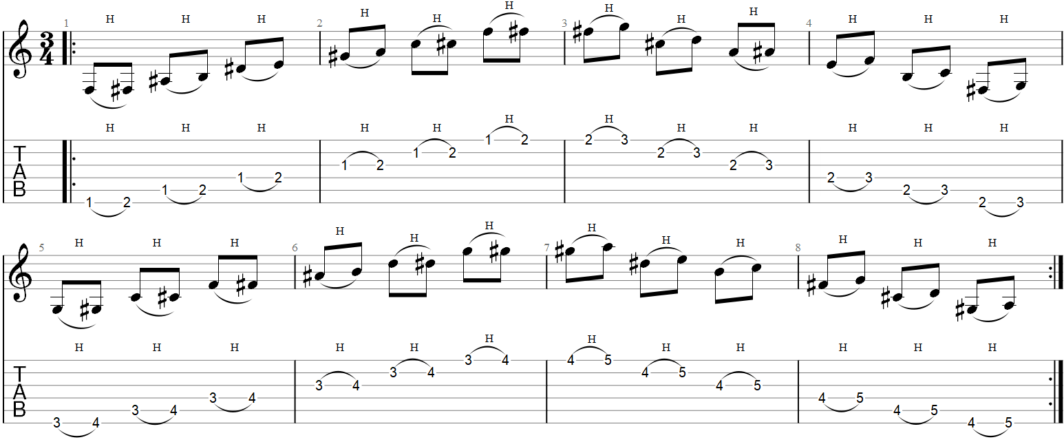 Guitar hammer-on Exercise 1